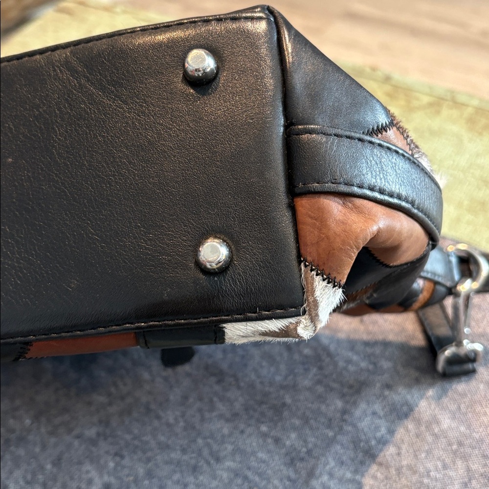 Leather Patchwork Cowhide Satchel Bag Tassel Cros… - image 4